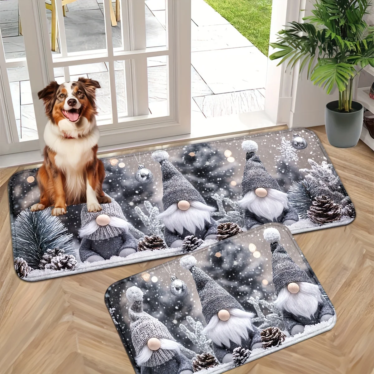 1-2 Christmas Gnome Doormats, Suitable for Indoor Use, Polyester Rectangular Bathroom Mats, Machine Washable, Gifts for Moving