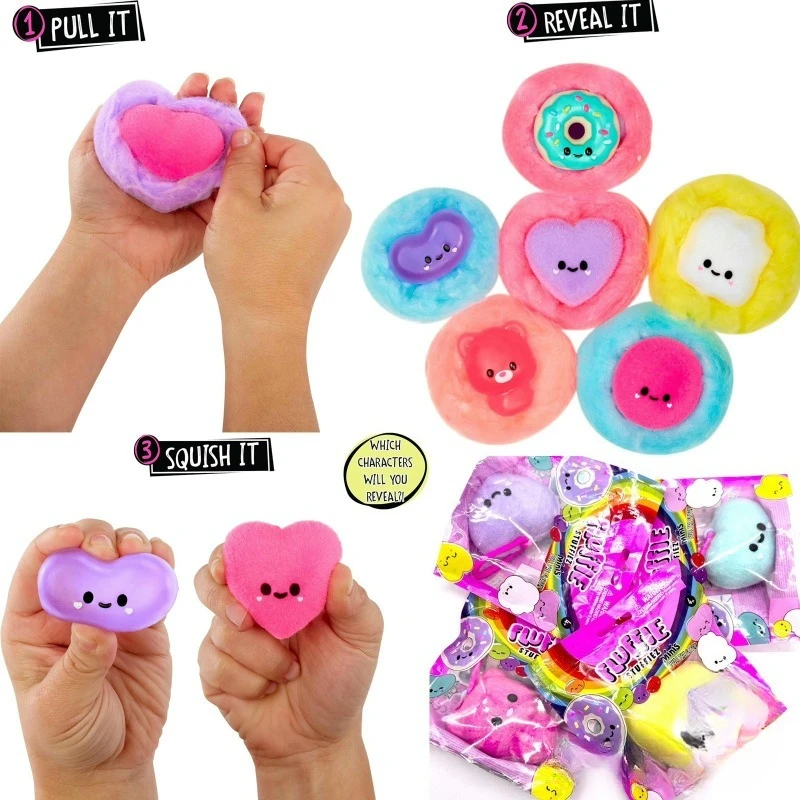 

Cartoon Fluffie Stuffies Blind Box Toys Stress Relief Toy Minis Squishy Popcorn Donut Soft Tactile Play Fidget Doll Toys Gifts