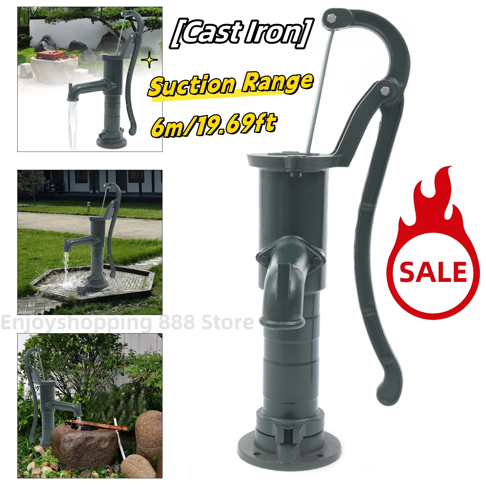 

Hand Water Pump Well Pitcher Press Suction Cast Iron Outdoor Yard Pond Garden