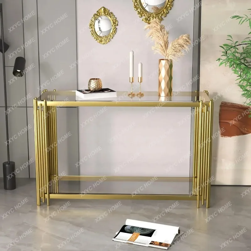 XXGold Glass Console Table Narrow Sofa Side 2-Tier Shelf Metal Frame Entryway Hallway 47in, Customized