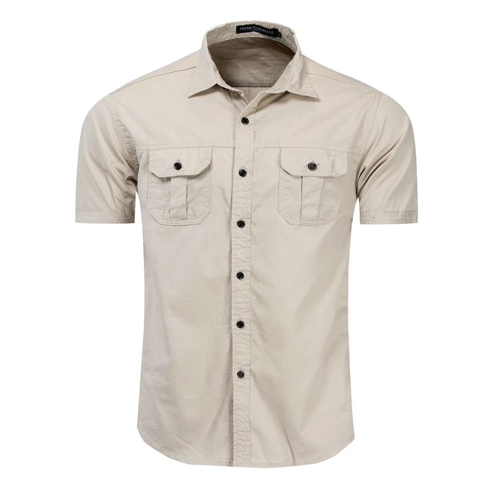 Summer Men's Short Sleeve Tactical Shirts Outdoor Men Cotton Button Multi-Pocket Workwear Cargo Shirts Clothing