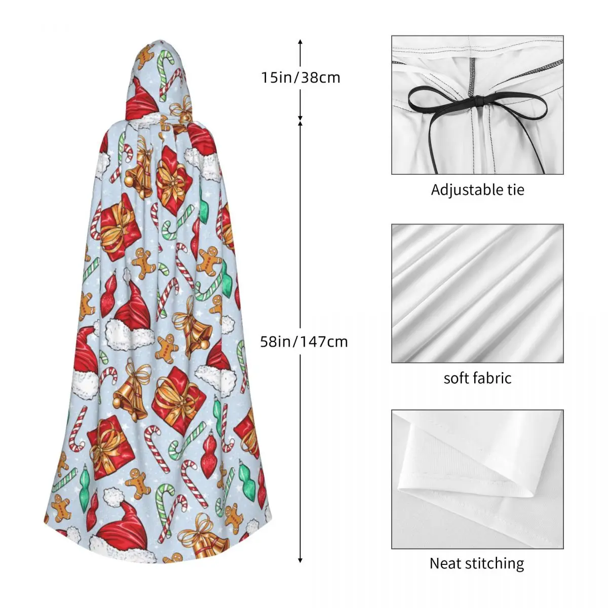 크리스마스 데이 크리스마스 진저브레드 맨 긴 후드 망토 마녀 중세 의상 코스프레 케이프 할로윈 파티 성인 유니섹스