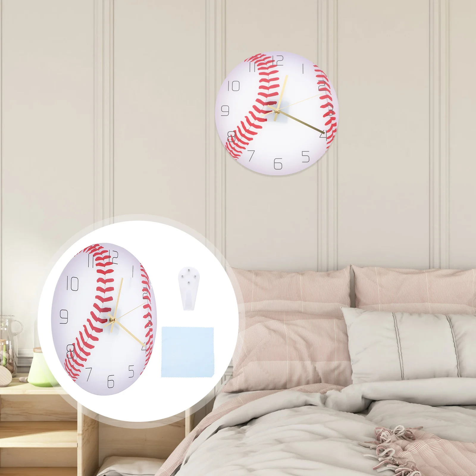 

Baseball Design Clock Acrylic Mute Movement Wall Decor for Home Office Bedroom Living Room Study Silent Easy Install Big