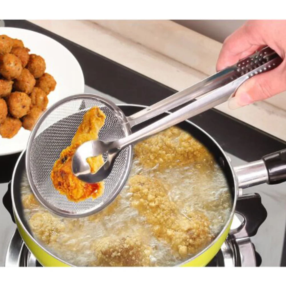 

3 pcs Stainless Steel Filter Spoon With Colander Oil Clip Food Clip Sieve Oil-Frying Filter Skimmer Strainer Kitchen Cooking Bbq