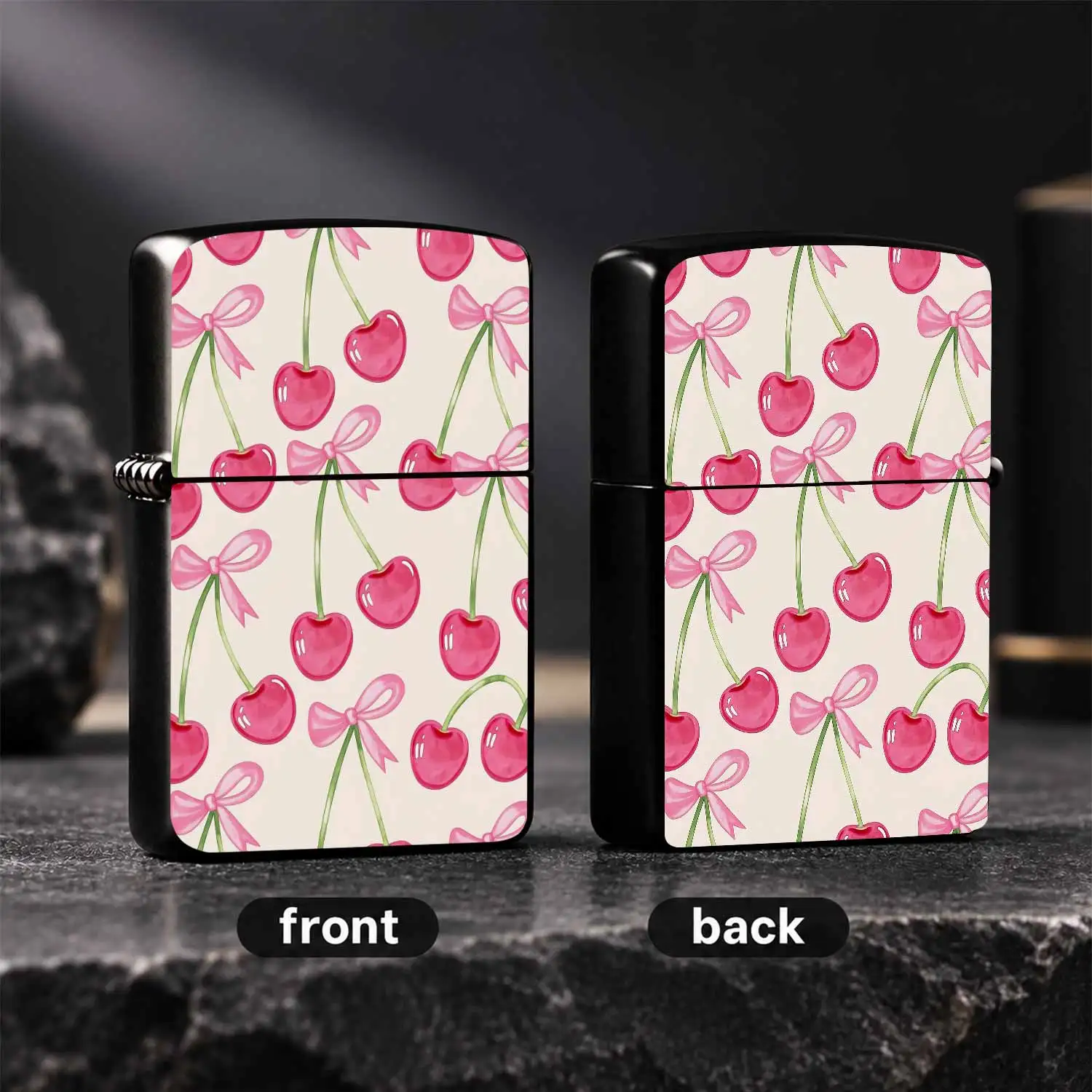 Cute Pink Bowknot Cherry Print Lighter, Portable Full-Scenario Usable Ignition Tool, Delicate Sweet Aesthetic Accessory With Fresh Girly Vibe, Ideal Daily Carry Item For Personal Use And Gifting To Your Friends, Family A Humorous And Intere