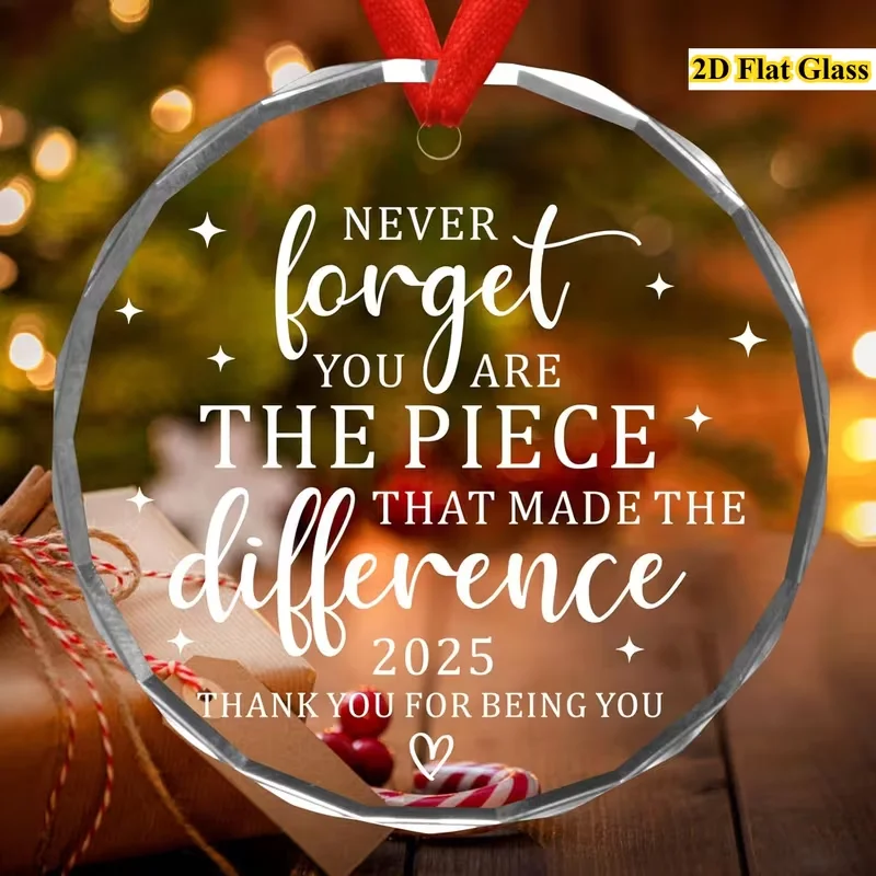 

2D plane, cute glass ornaments - 8x8 cm (8 cm round) Christmas and Valentine's Day Thanksgiving commemorative items, can be hung