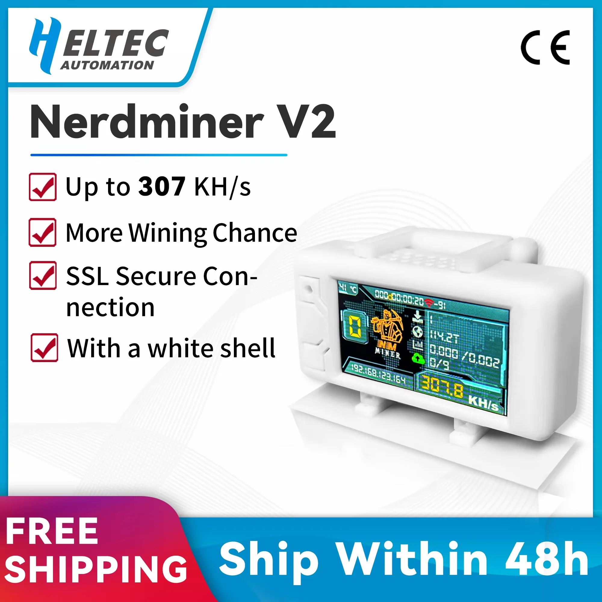 Heltec ใหม่ Nerd Miner v2 White Shell Crypto bitcoin Solo หวย Vision Master T190 ชนะ BTC with307KH/s ESP32 การเชื่อมต่อ WiFi