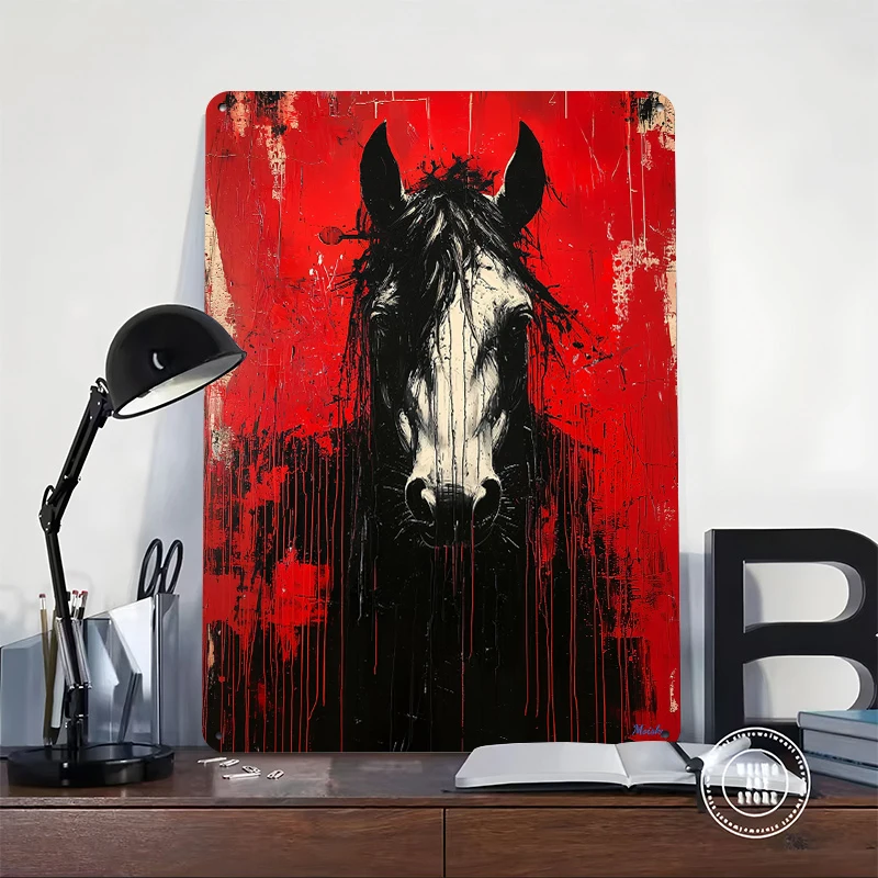 Fierce Stallion Bold Expressionist Horse Poster Customized Vintage Metal Signs Wall Art Retro Tin Plaque for Coffee Bar Man Cave