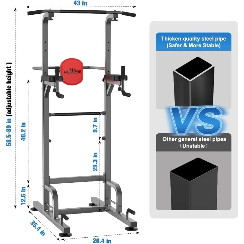 RELIFE REBUILD YOUR LIFE Power Tower Pull Up Bar Station Workout Dip Station for Home Gym Strength