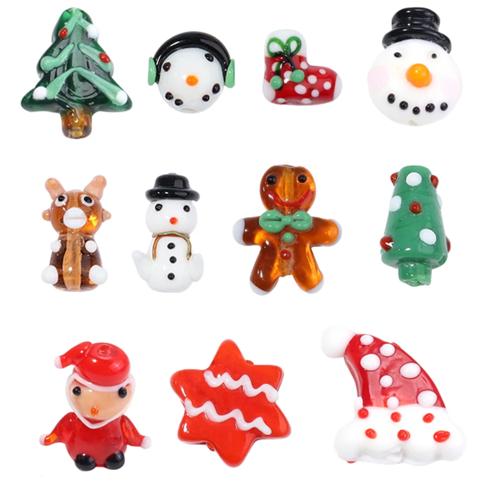 2 stücke Weihnachten Lampwork Perlen Schöne Santa Claus Schneemann Lebkuchen Mann Glas Lose Perlen Für DIY Schmuck Machen Zubehör