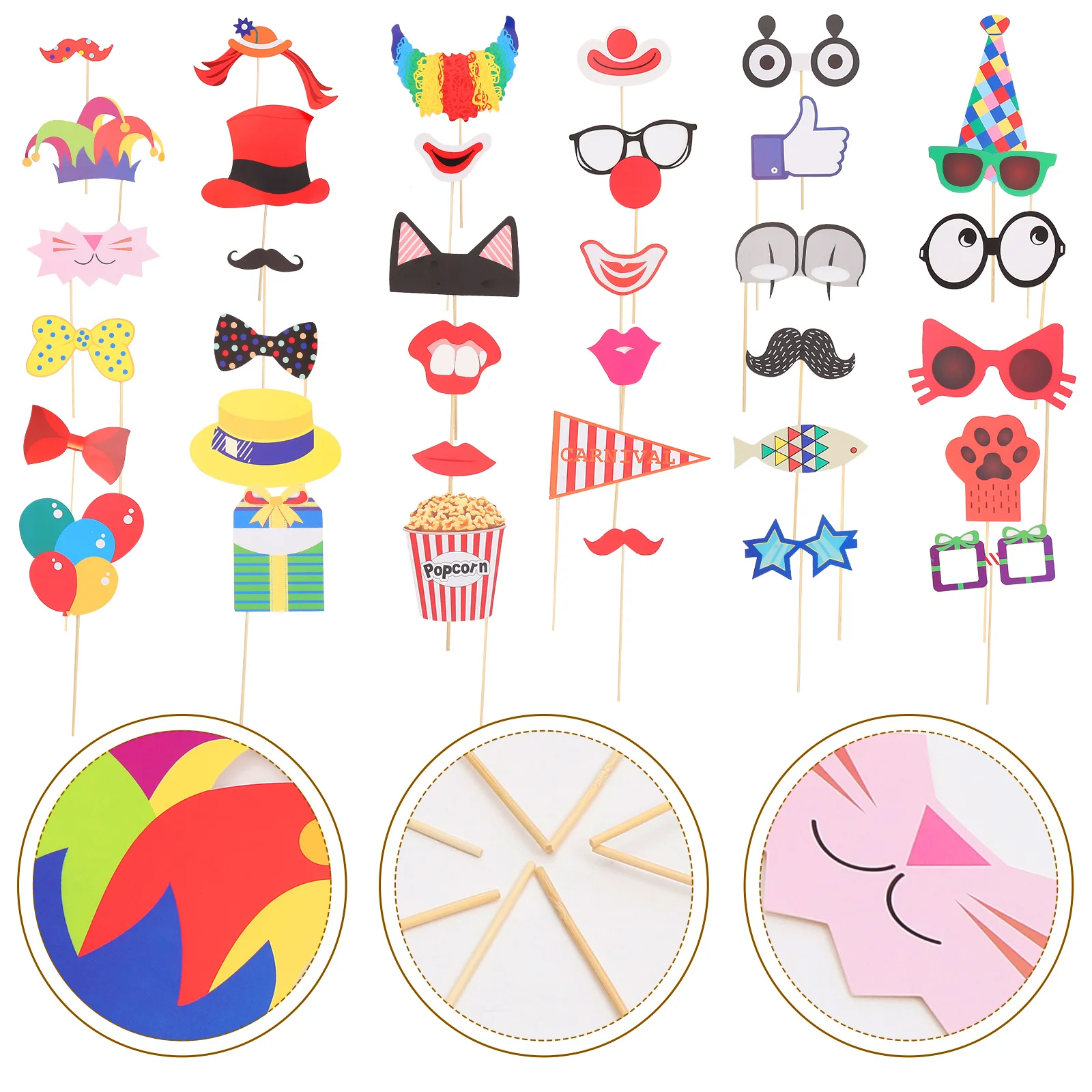 

36pcs Photo Props Reusable Carnival Decorations Birthday Wedding Gadgets Handheld Accessories Vibrant Thick Fun Design