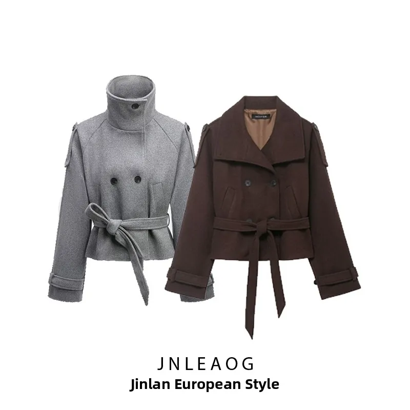 Fashionable Double-Breasted Jacket with Waist Strap Spring New Arrival Women's Clothing Polyester Long Sleeve Warm Standard Fit