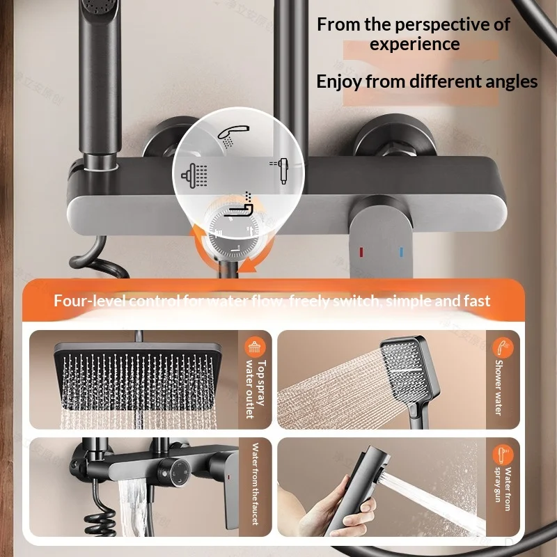 High Pressure Precision Brass Rain Shower Set Luxury Wall Mounted Shower System Handheld Thermostatic Mixer Valve Titanium Gray