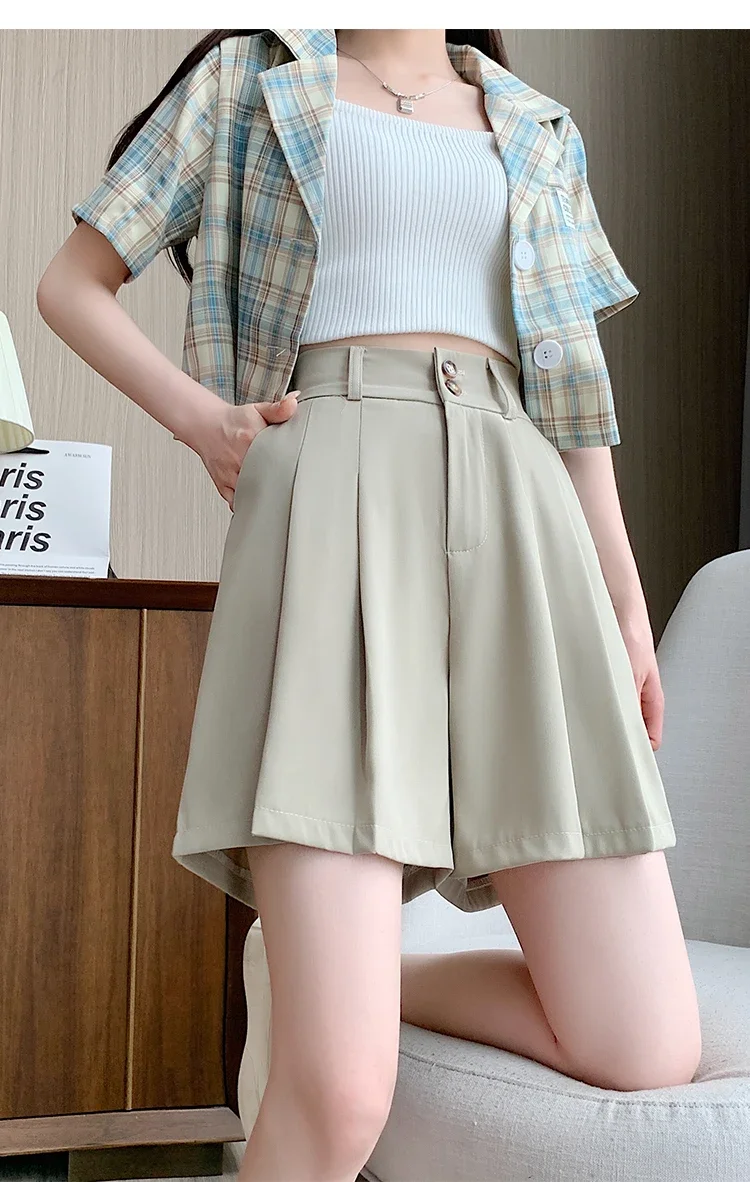 zjaiss Bauchkontrollierende, lockere, weit geschnittene Freizeit-Shorts für Damen, Sommer 2026, Neu, Hohe Taille, A-Linie, Anzug-Shorts – Detail 12