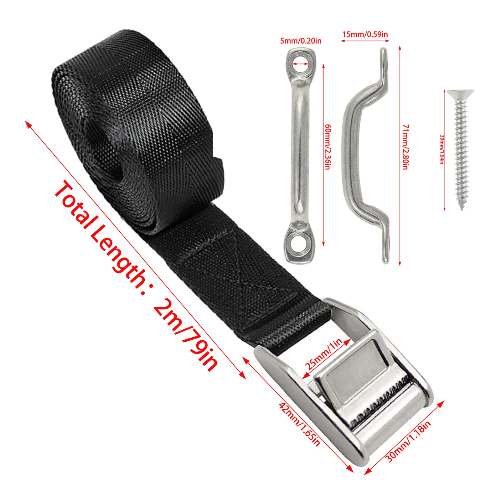 2PCS Boats Battery Tie Down Straps Kit Stainless Steel Cam Buckle Stainless Steel Bracket Screws Cooler Tie Down Kit Boats Parts