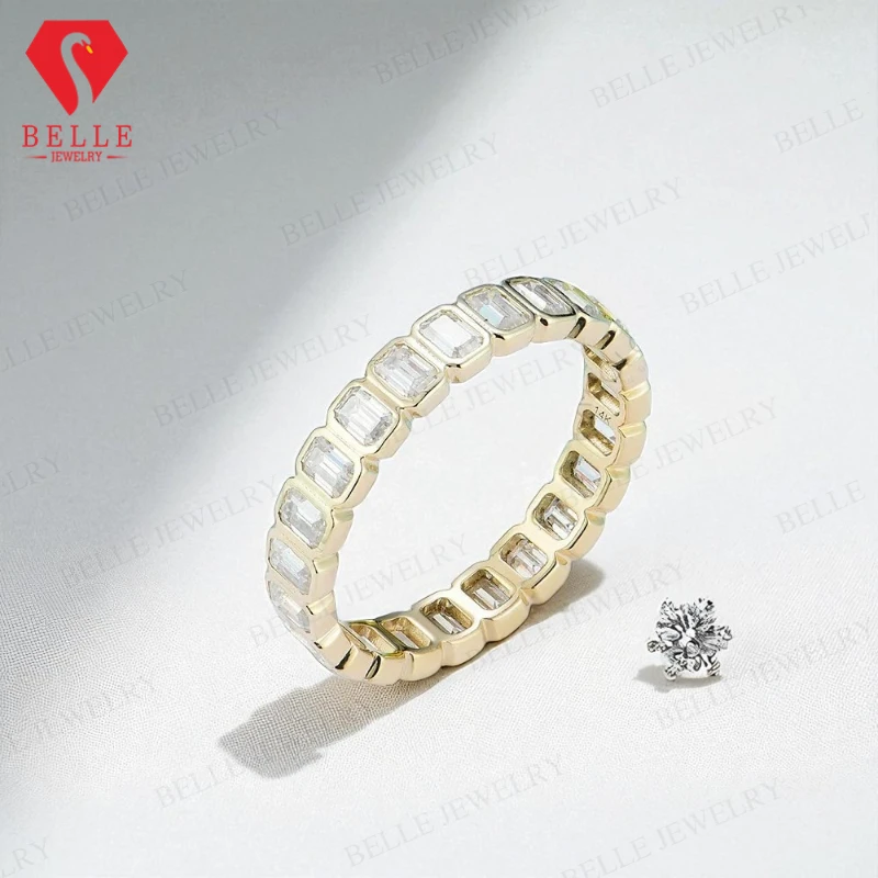 

Emerald Cut Moissanite Ring with PT950 solid platinum 14K or 10K yellow gold or silver band ideal for weddings and Christmas