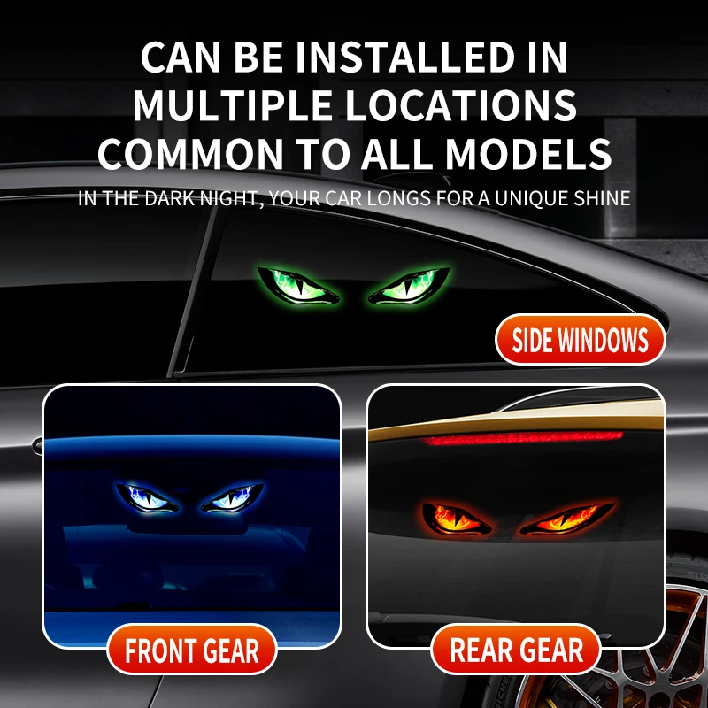 Solar-Powered Wireless Demon Eye LED Car Dynamic Eyeball Atmosphere Light Universal Vehicle Flashing Decor Safety Signal Lamp