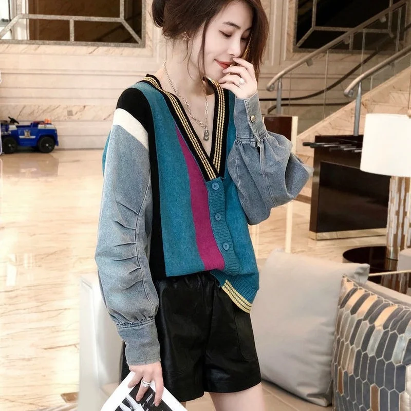 Blue Cardigan for Women Tops Denim Coats Cardigans Vintage Spring Aesthetic Crochet Jacket Woman Autumn Sweaters Knitted Luxury