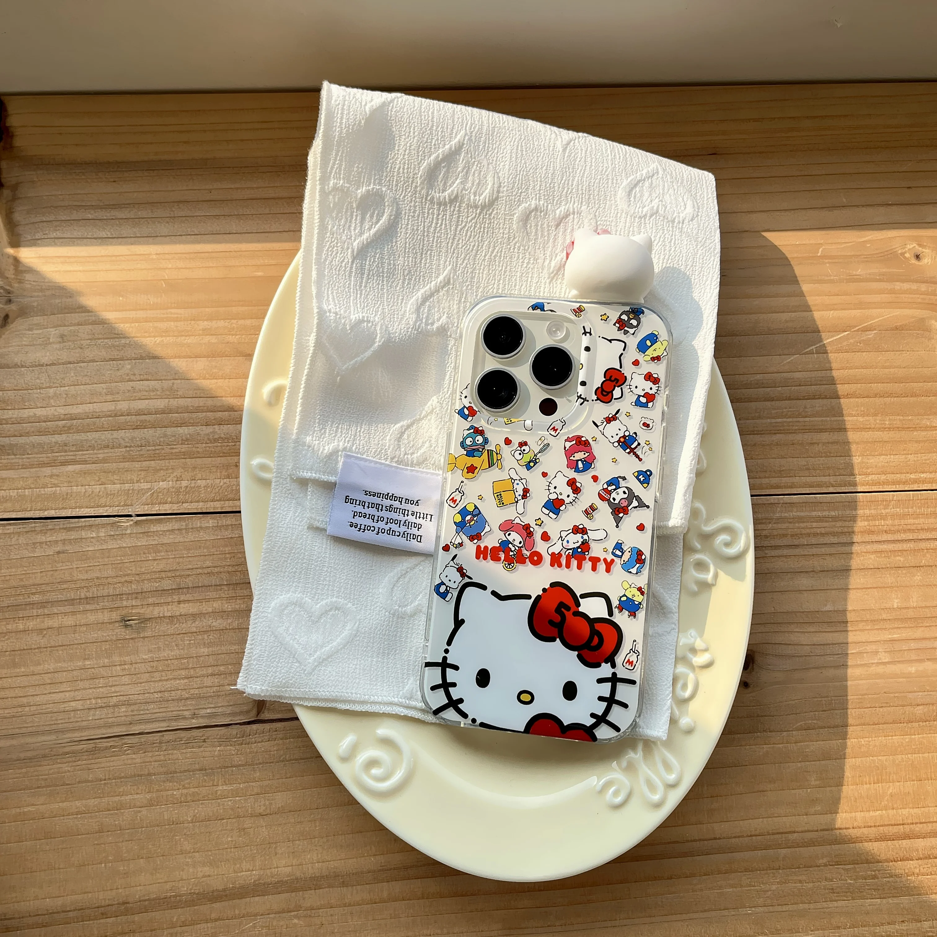 

Sanrio Family Full Screen Big Head Hello Kitty Cartoon Silicone Phone Case For iPhone16 11 12 13 14 15 Pro Max Anti Drop Case