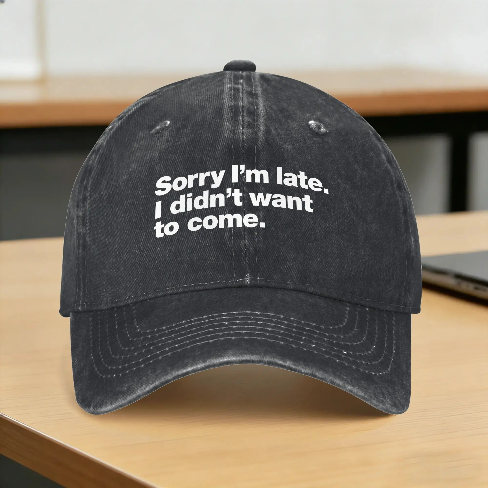 Sorry I'm late Baseball Cap Sun  Outdoor Sport Wholesale Washed Trucker Hat Unisex Men Street Style Custom DIY Baseball Caps