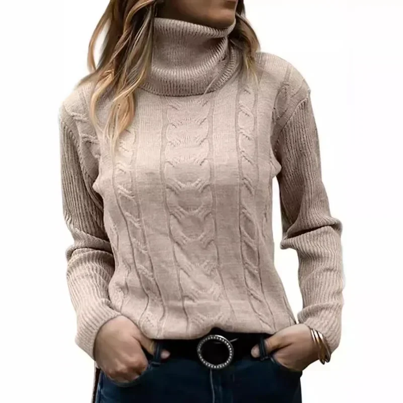 Jerséis informales de moda, suéter de punto para Mujer, jerséis de cuello alto, suéteres Vintage, Tops para Mujer, ropa de calle para Mujer