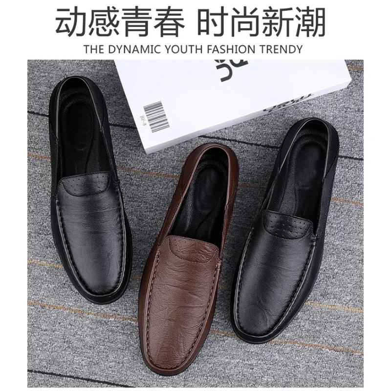 Zapatos de verano para hombre, mocasines de piel auténtica, transpirables, suaves, 2024