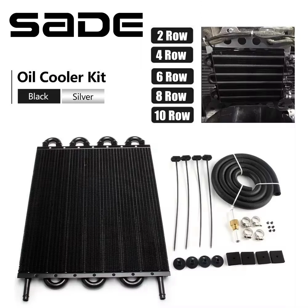 2Row 4Row 6Row 8Row 10Row Transmission Oil Cooler Kit Universal Aluminum Engine Oil Radiator Converter with Hose Mounting Kit