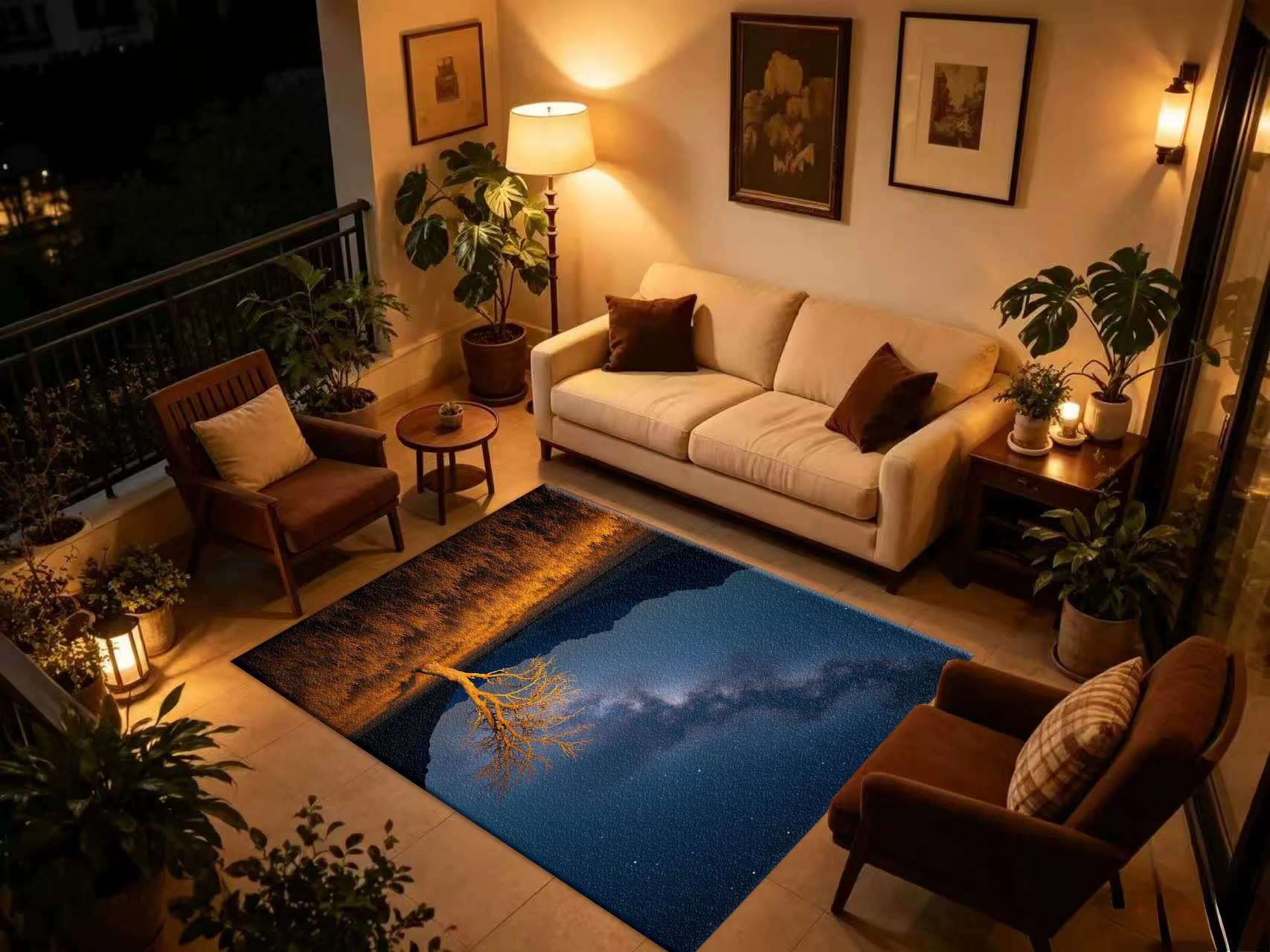 Desert Dead Tree Milky Way Starry Sky Carpet Flooring, Night Nature Scenery Non-Slip Area Rug for Living Room Bedroom Home Floor Mat