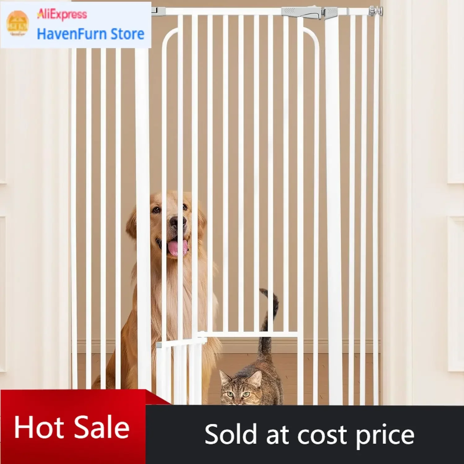 

Activity price53in Extra Tall Cat Gate for Doorway No Drilling 29.5-40.1in Wide Dog Gate with Cat Door Pressure Mounted Walk Thr