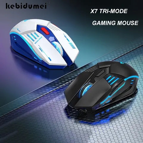 X7 Tri-mode Wireless Mouse Bluetooth+2.4G+Wired Gaming Mouse RGB Backlight 6 Keys Ergonomic USB Mice Type-c Charging For PC