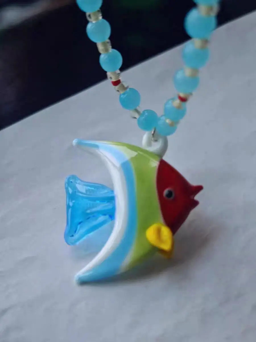 Handmade Murano Glass Colorful Fish Pendant With Bead Chain Necklace For Women Glass Jewelry Wedding Party Girl Loves Gifts