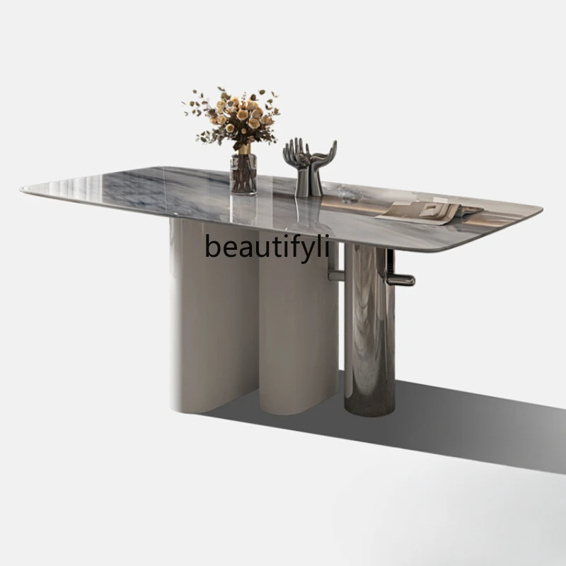 

Dining Tables and Chairs Set Modern Simple Home Stone Plate Rectangular Marble Dining Table