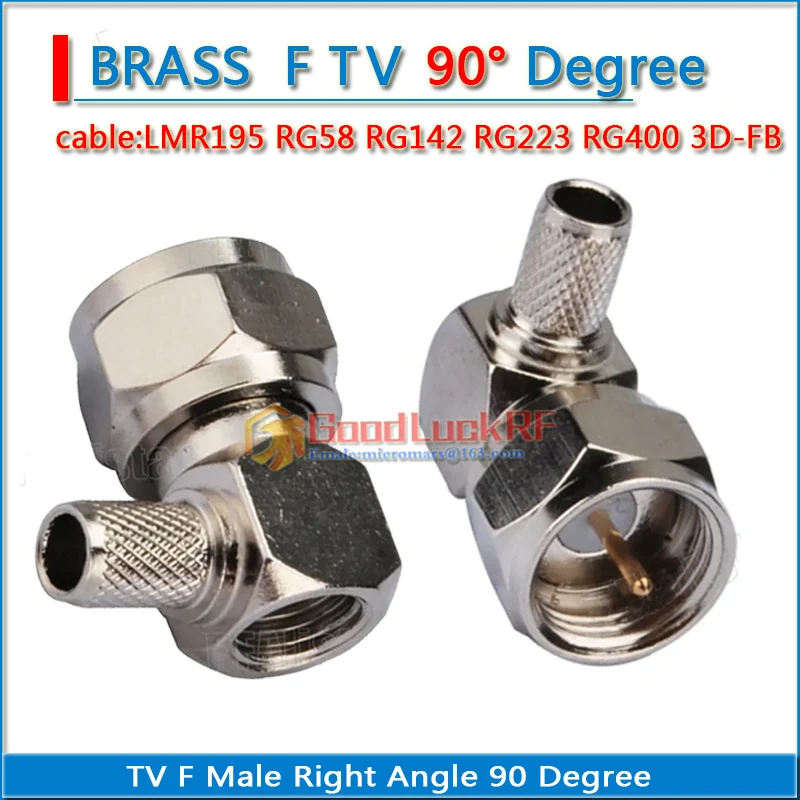 TV F Male Right Angle 90 Degree crimp for RG58 RG142 RG223 RG400 LMR195 50-3 PTFE Wire Type L Coaxial RF Connector Adapters