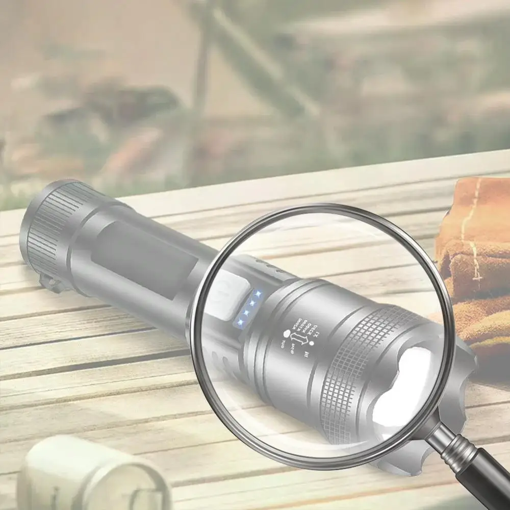 

XHP50 Мощный фонарик Дисплей мощности Супер яркий фонарик 1200 мАч Мощная зум-лампа Мобильный аккумулятор для отключения электроэнергии