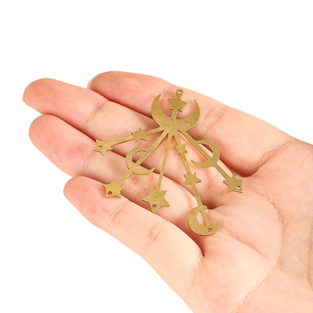 2pcs DIY Crystal Suncatcher Making Supplies Brass Star Moon Phase Pendant Connector Wind Chimes Parts Hanging Decor Accessories - view 6