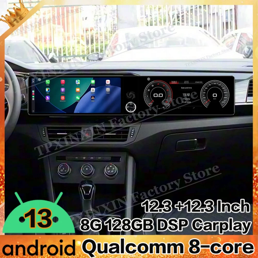 

Интерakcja с двойным экраном Android 13 для VW Lavida 2019 ~ 2022 Мультимедийная GPS-навигация Автомобильный радиоприемник Стереоприемник Carplay Головное устройство