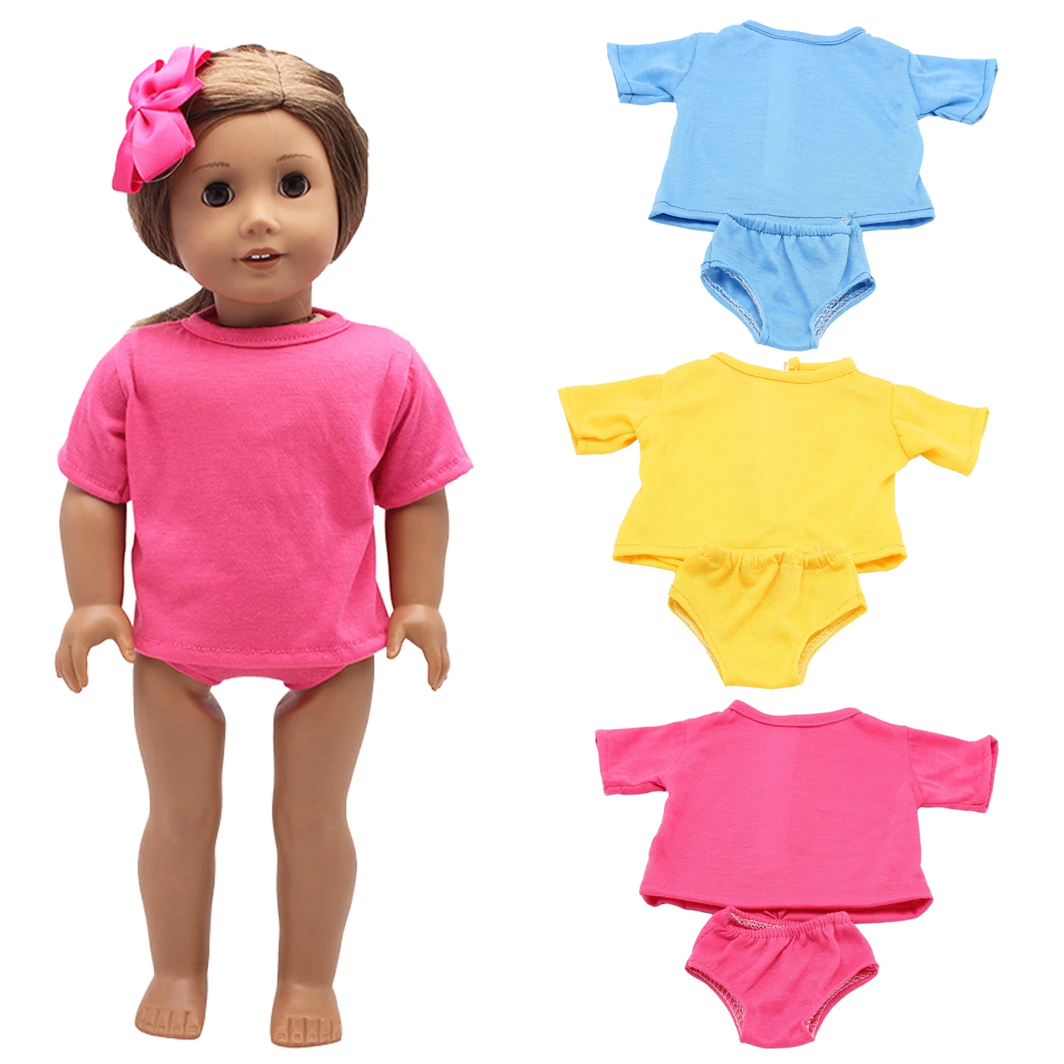 2pcs T-shirt+underpants Clothes Set For 18 Inch american&43cm Baby Newborn Gilr Doll 3 Color Shirt For OG,Russia Dolls Toy