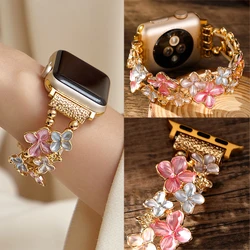 For Apple Watch42 44 45mm Women Strap Elastic Wristband Stereoscopic Flowers Band For iWatch 9 4 2 1 8 7 Se Ultra49mm 38/40/41mm