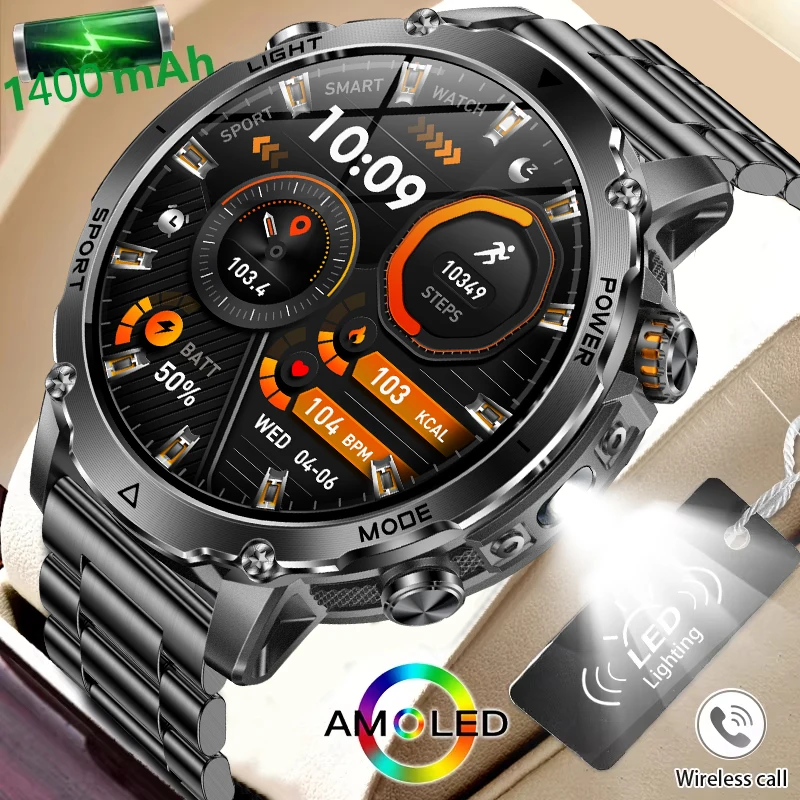 Nouvelle Montre Connectée Homme Tendance 2026 avec Lampe Torche LED, Étanchéité IP68, Moniteur de Fréquence Cardiaque, Appel Bluetooth, GPS, Idéale pour le Sport et les Activités de Plein Air