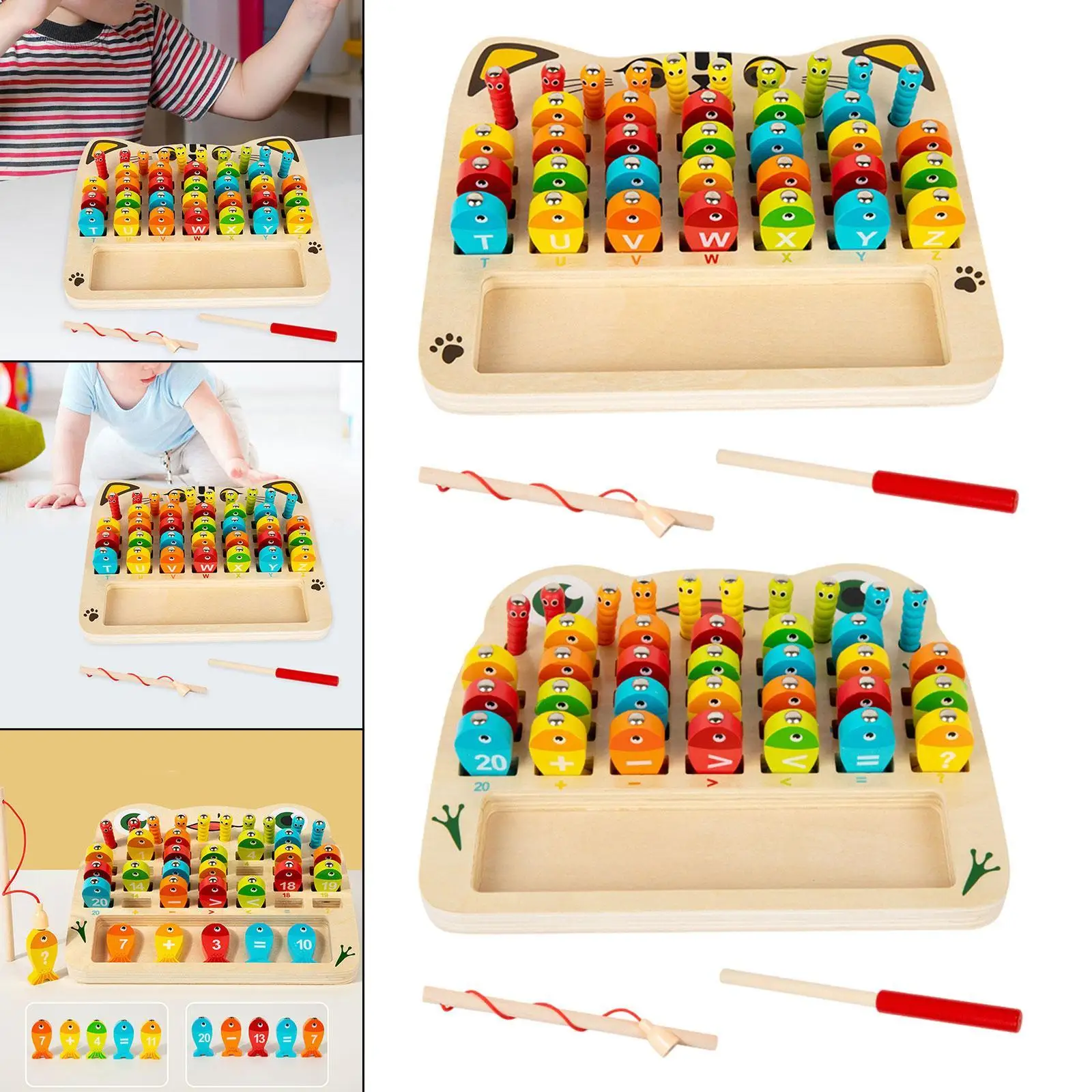Wooden Fishing Toy Cognition Wooden Puzzle Toy for Kids Preschool Boys Girls