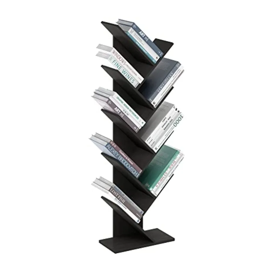 

9-Tier Tree Bookshelf with Angled Open Shelf in Espresso for Living Room Bedroom Home Office Room Decor 8.4 x 15.7 x 50.9