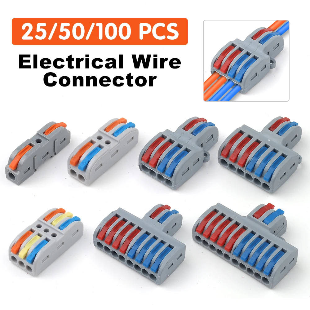 

25/50/100 PCS Electrical Wire Connector Butt Terminal Block SPL-42/62 Push-in Mini Universal Fast Wiring Cable Connectors 32A