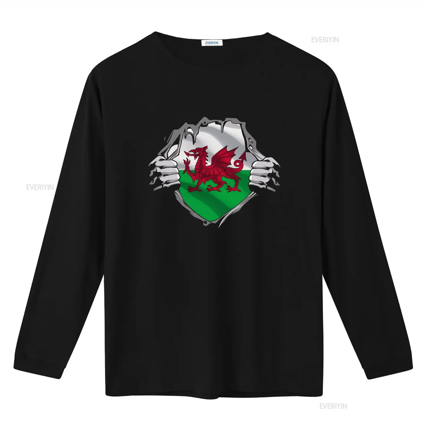 Welsh Flag St Davids Day Ripped Gym Wales Mens Cotton T Shirt Top Dragon Print Design vintage Washed Stretched Breathable