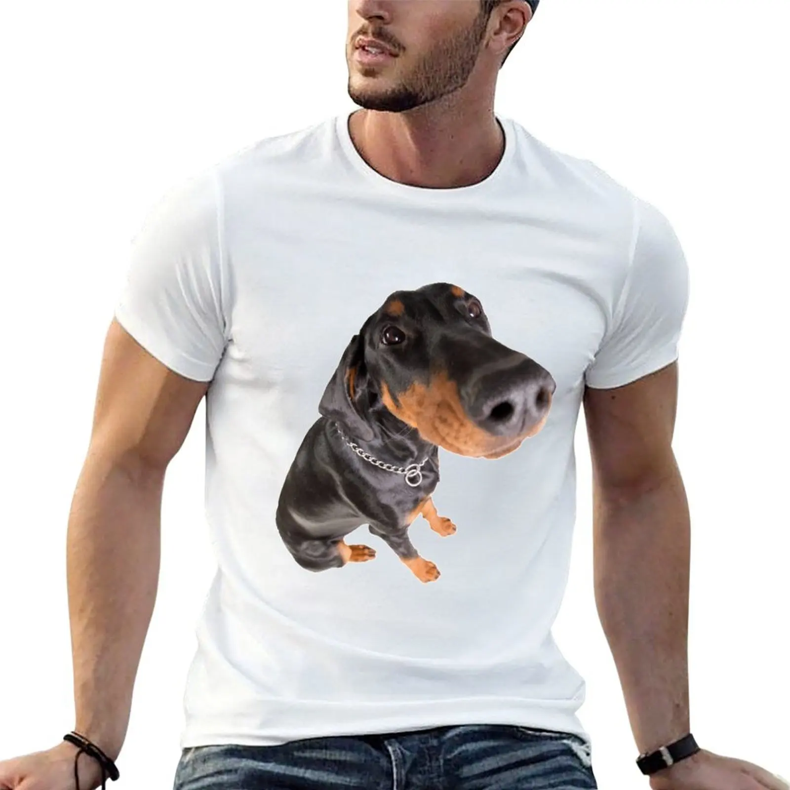 Camiseta divertida con retrato de doberman pincher, camiseta personalizada para hombre, camiseta de lujo para hombre, camiseta de algodón