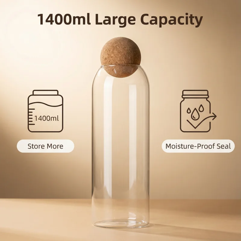 Four Size Sealed Jar Glass Cork Stopper Coffee Beans Dried Fruit Storage Box Kitchen Food Multigrain Storage Jar Cork Tea Jar
