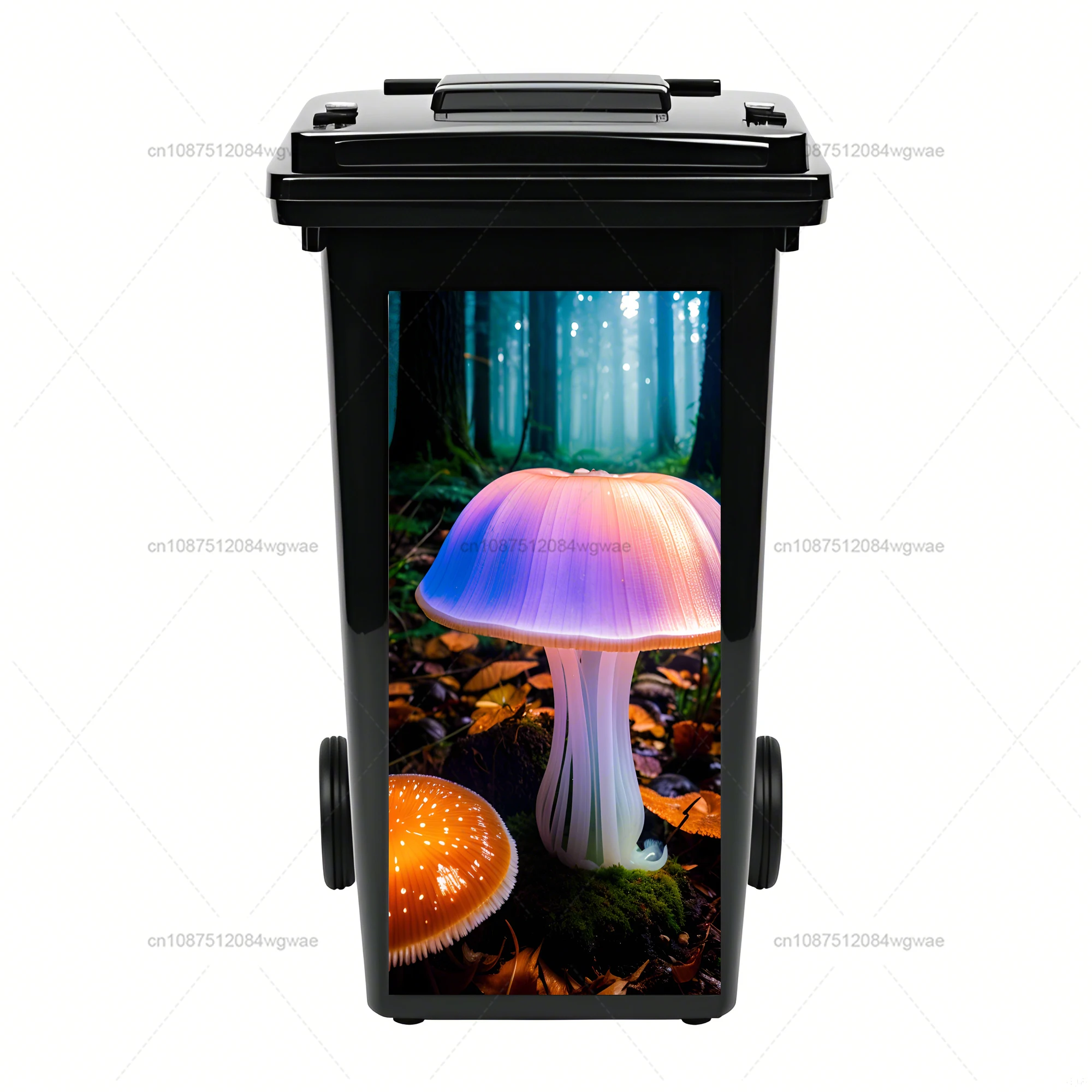 Multi-Color Fluorescent Mushroom Trash Can Sticker Fantasy Design Self-Adhesive Decal for Thome Stickers Wheelie Bin Stickers