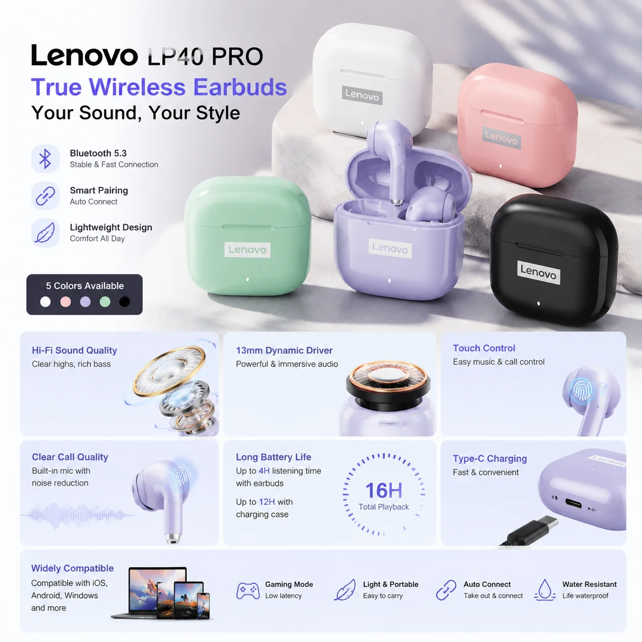 Outdoor Sport Bar - 2026 NEW Lenovo LP40 Pro Bluetooth