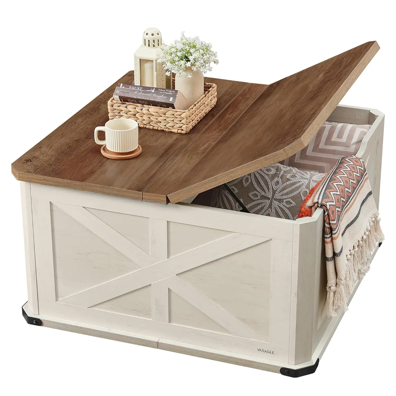 

Farmhouse Coffee Table with Storage, Square Center Coffee Table for Living Room, with Hidden, Customized