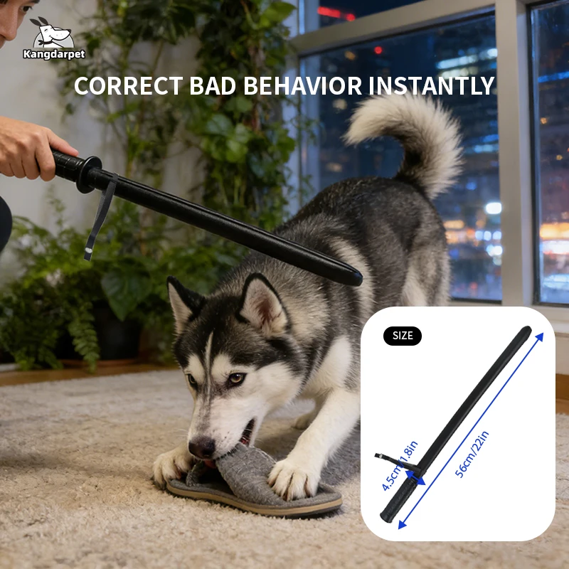Bâton de correction du comportement canin, baguette d'entraînement recouverte de cuir souple, outil d'entraînement sûr et flexible résistant aux morsures pour chiots et adultes