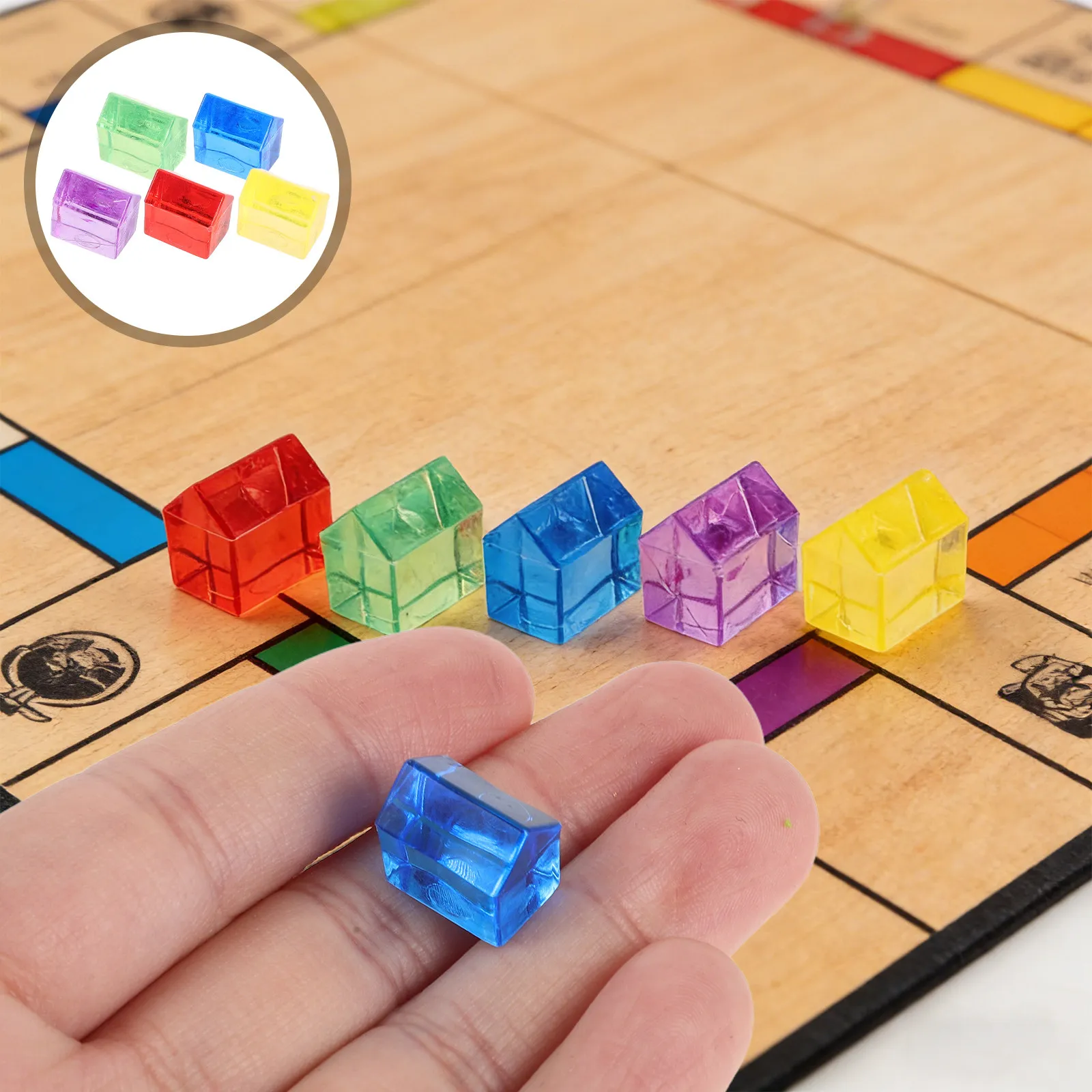 

100Pcs Clear Acrylic Game Tokens Board Game House Pieces Miniature City Buildings Colored Token Set Tabletop Gaming Markers